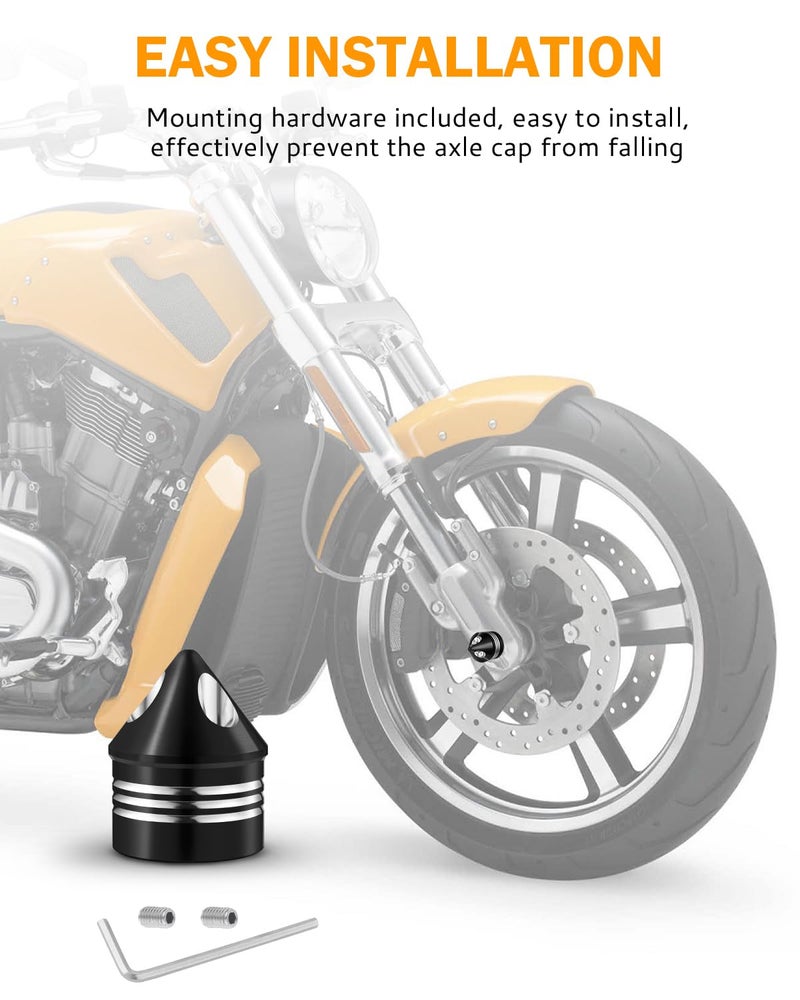 PBYMT Black Front Axle Nut Cover Cap CNC Aluminum Compatible for Harley Davidson Softail Touring Road King Street Glide Electra Glide Iron 883 Fat Boy 2002-2024 - Image 4